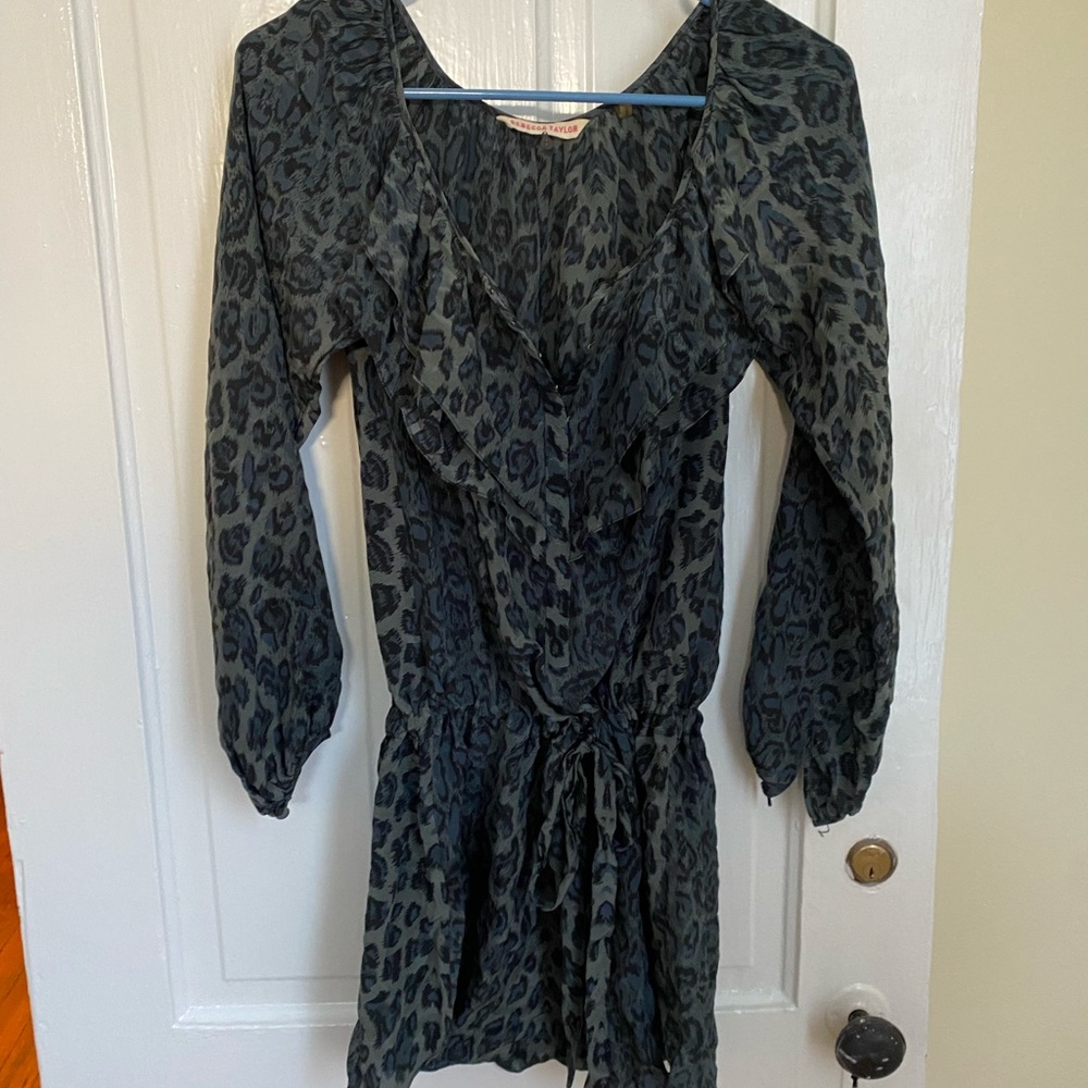 Rebecca Taykor leopard mini dress with cinch waist, 0